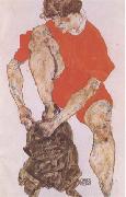 Egon Schiele, Female Model in Bright Red Jacket and Pants (mk09)